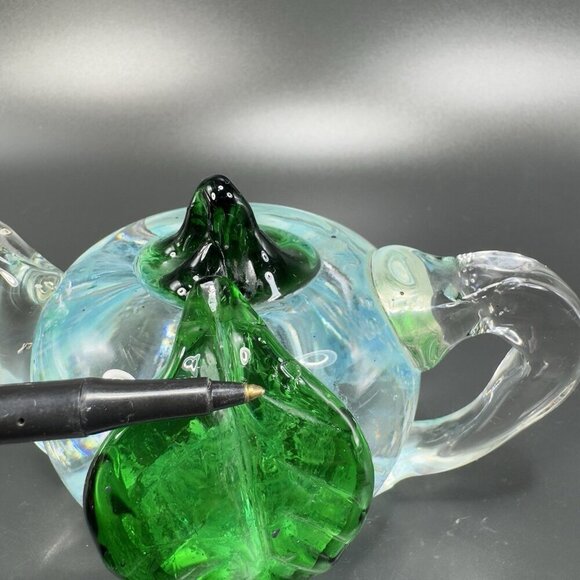 Vintage Venetian Art Glass Paperweight Hand Blown Teapot Shaped Green Leaf Glass - Picture 5 of 12